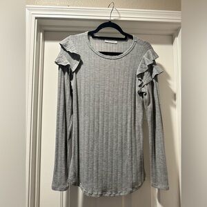Ces Femme Heather Gray Ruffle Long Sleeve Top
